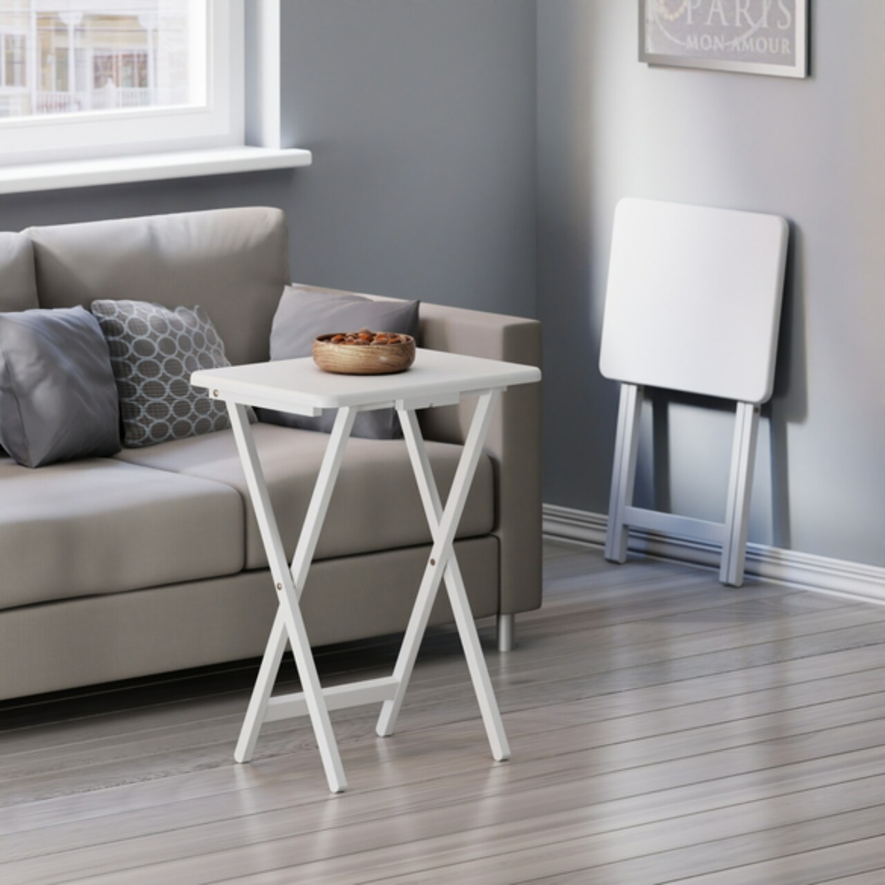 Contemporary Home Living Folding Wooden Snack Tables - 26" - White - Set of 2